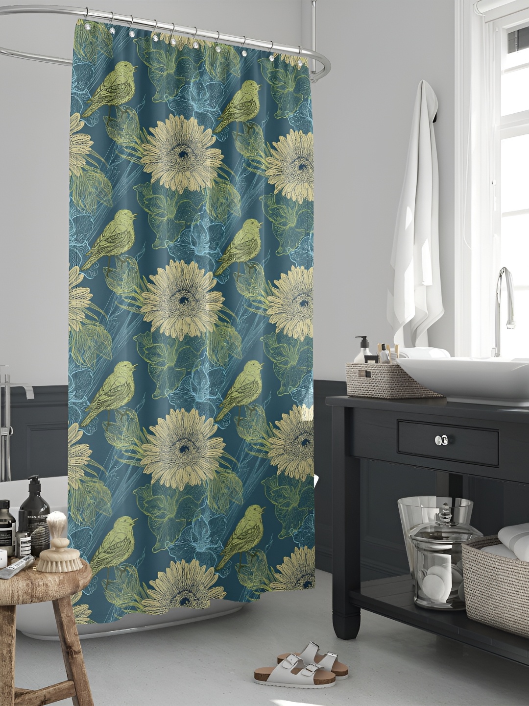 

ArtzFolio Blue & Green Floral Printed Waterproof Shower Curtain