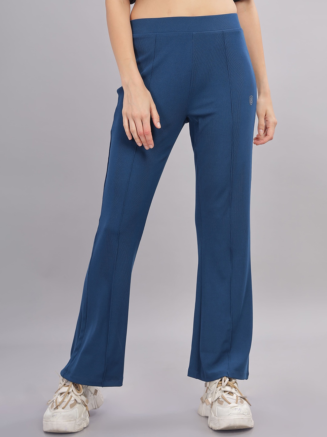 

DOMIN8 Women Slip-On Flared Wide Leg Trousers, Blue