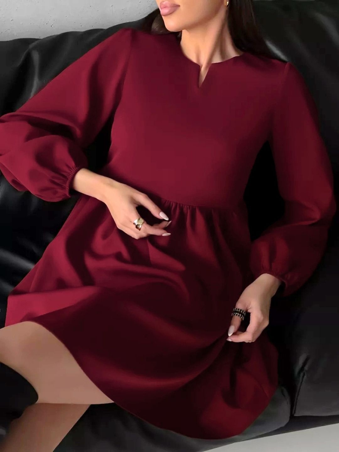 

StyleCast Women Puff Sleeve Fit and Flare Dress, Red