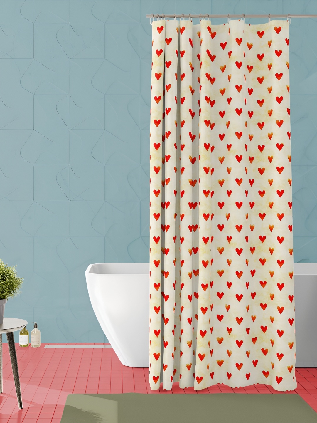 

ArtzFolio Cream Colored & Red Printed Waterproof Shower Curtain