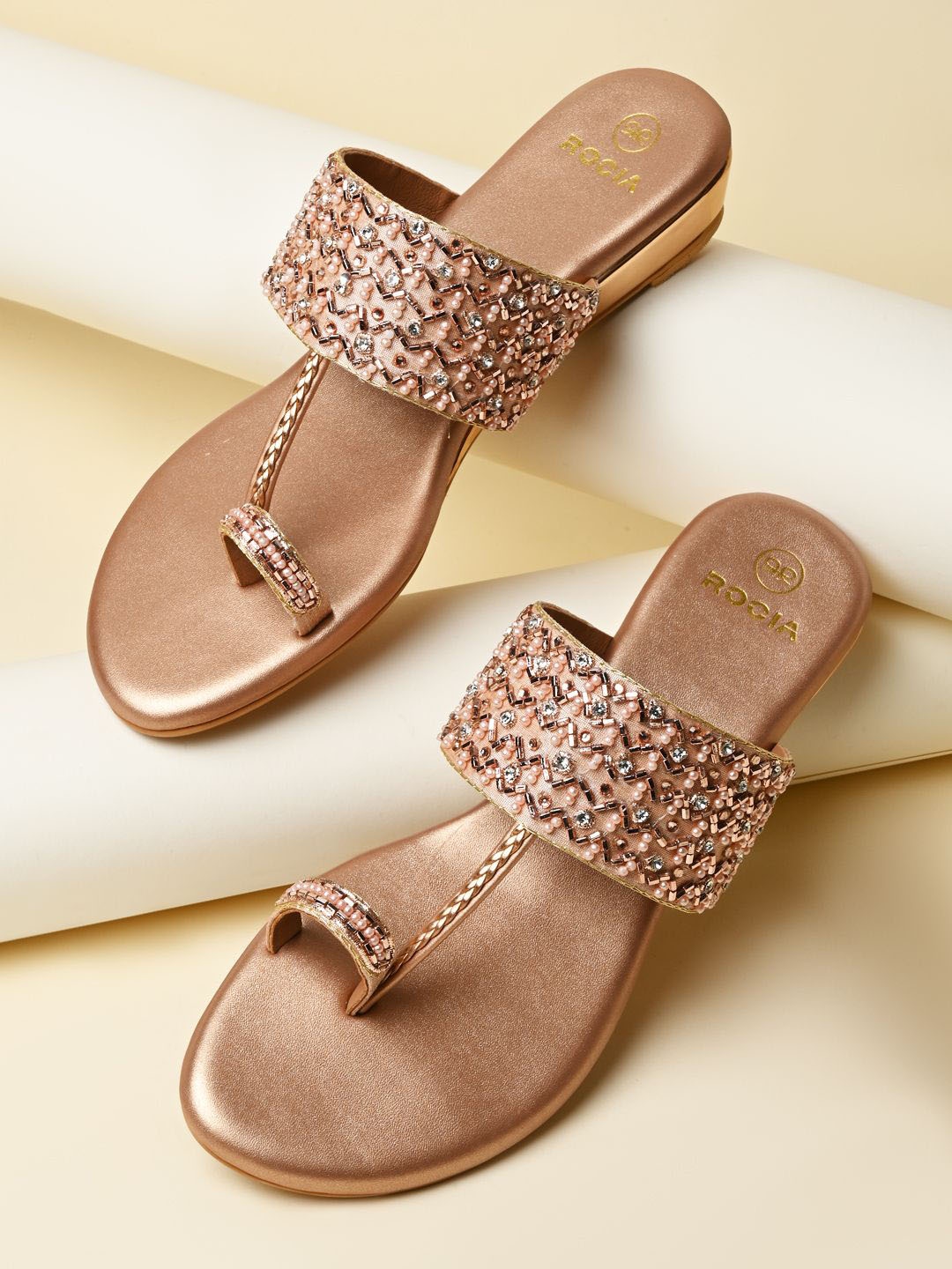 

Rocia Women Ethnic One Toe Slip-On Embroidered Flats, Rose gold