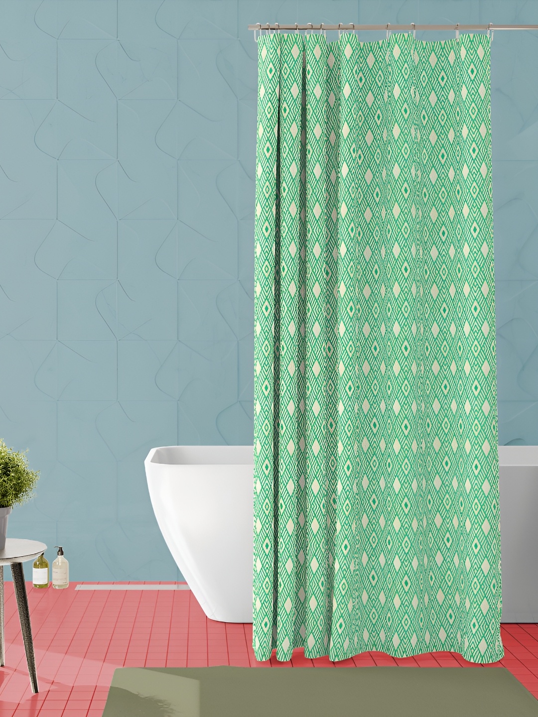 

ArtzFolio Green and White Geometric Printed Waterproof Shower Curtain