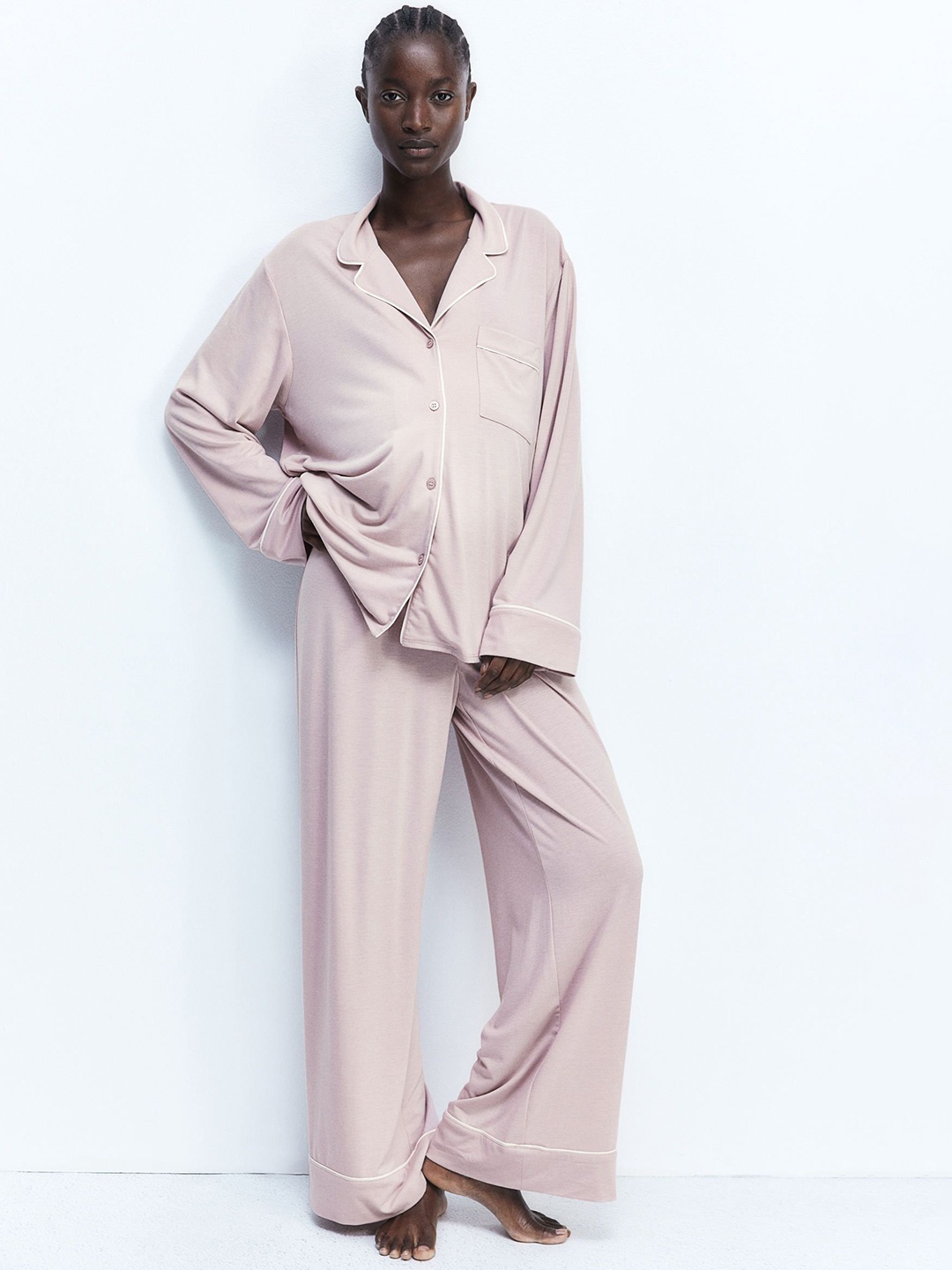 

H&M MAMA Piping-Detail Pyjamas, Pink