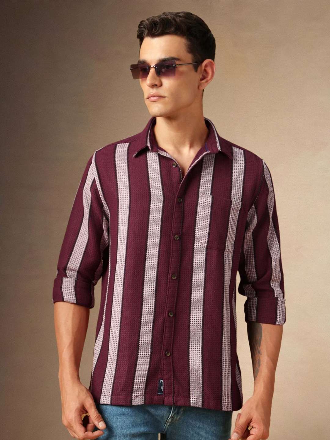 

Dennis Lingo Men Opaque Striped Casual Shirt, Maroon