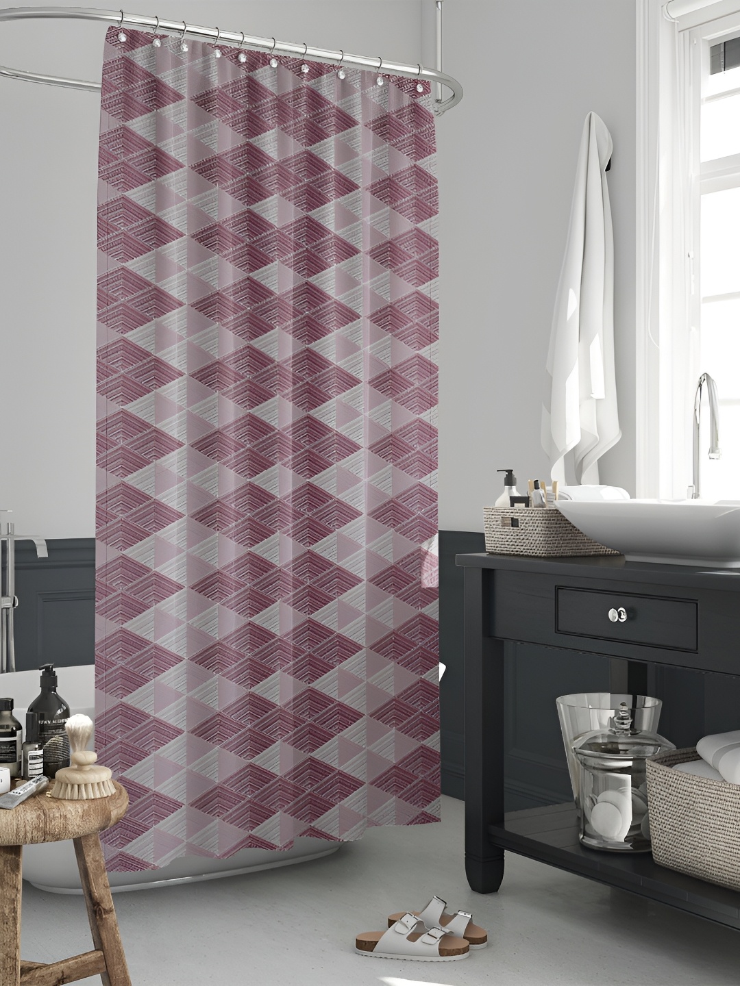 

ArtzFolio Maroon & Grey Printed Waterproof Shower Curtain