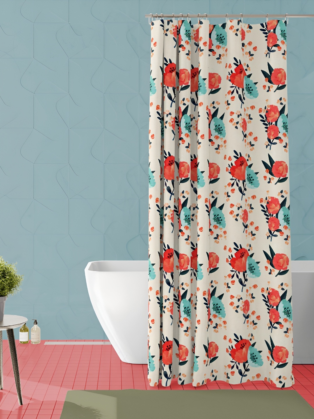 

ArtzFolio White & Orange Coloured Floral Printed Waterproof Shower Curtain