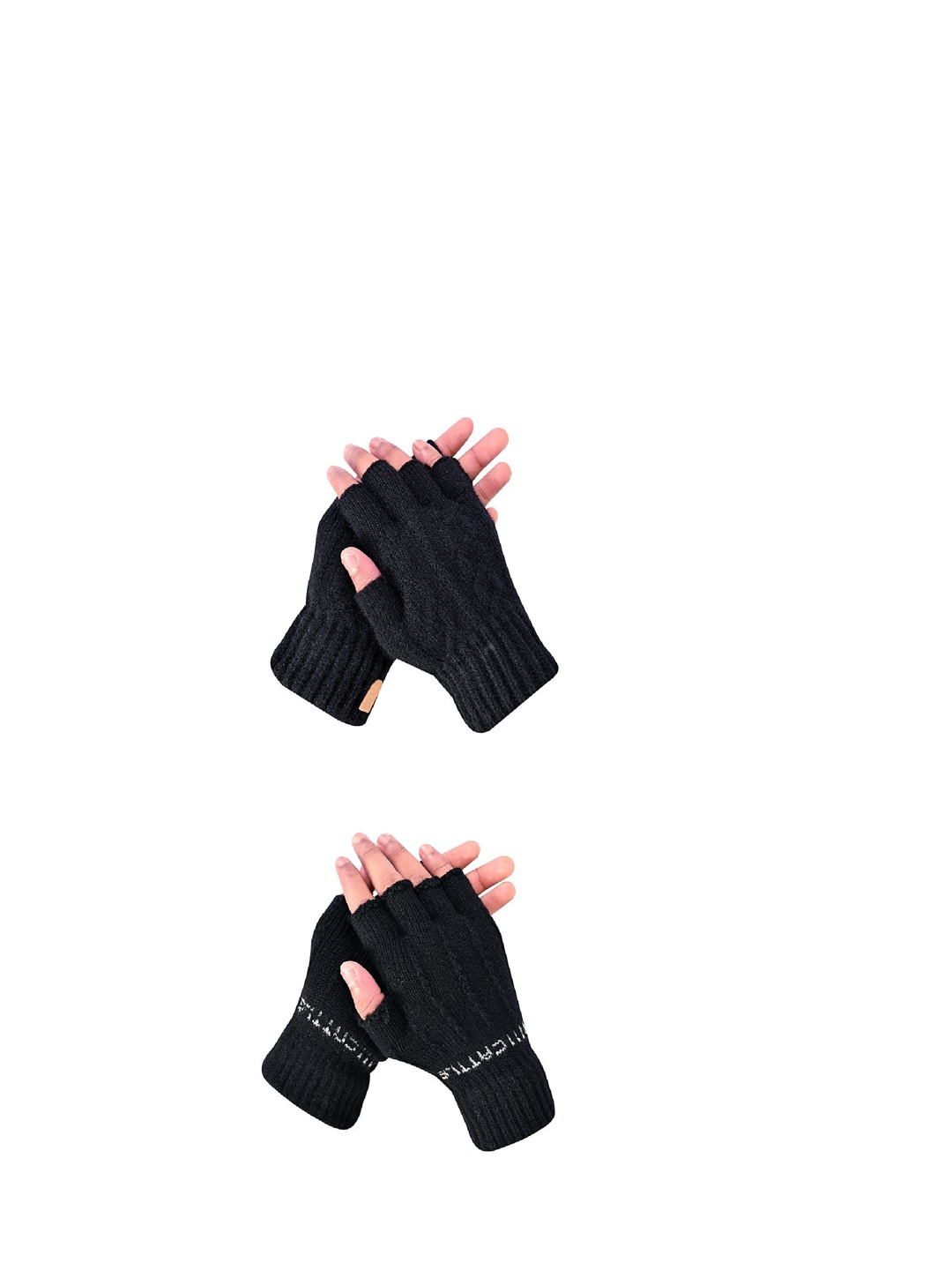 

LOOM LEGACY Men Pack Of 2 Patterned Acrylic Fingerless Gloves, Black