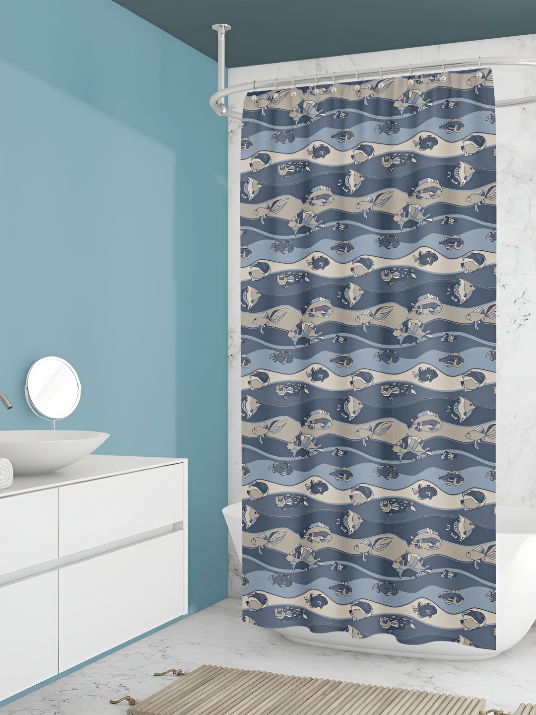 

ArtzFolio Blue & Grey Printed Waterproof Shower Curtain