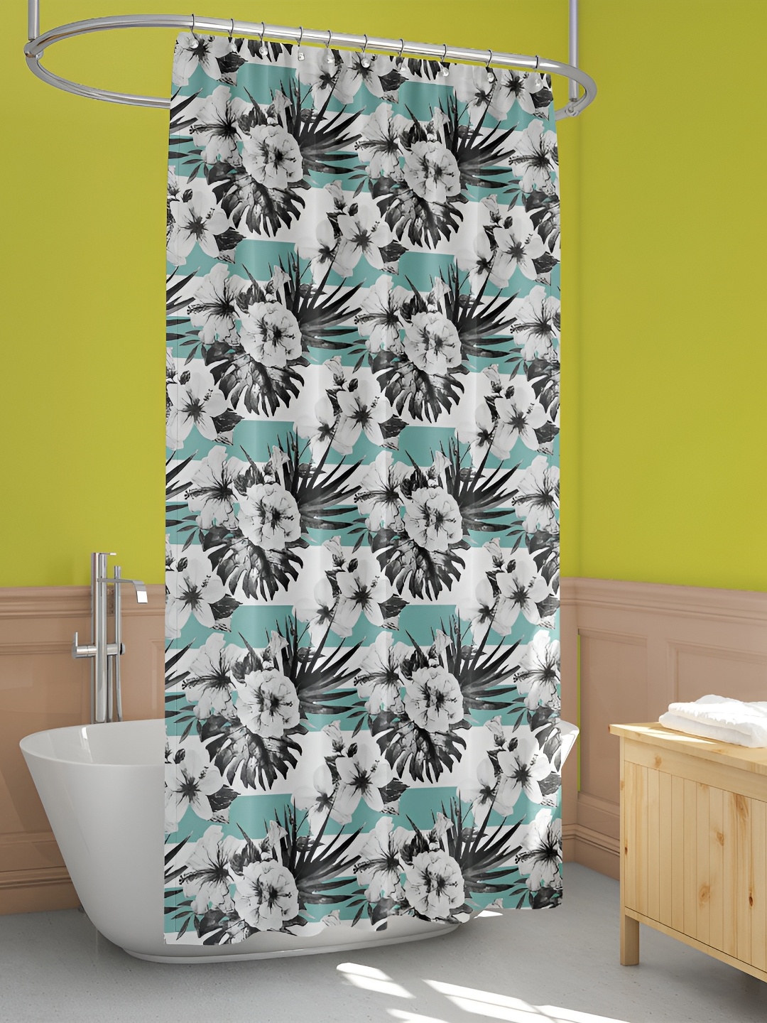 

ArtzFolio White & Green Floral Printed Waterproof Shower Curtain