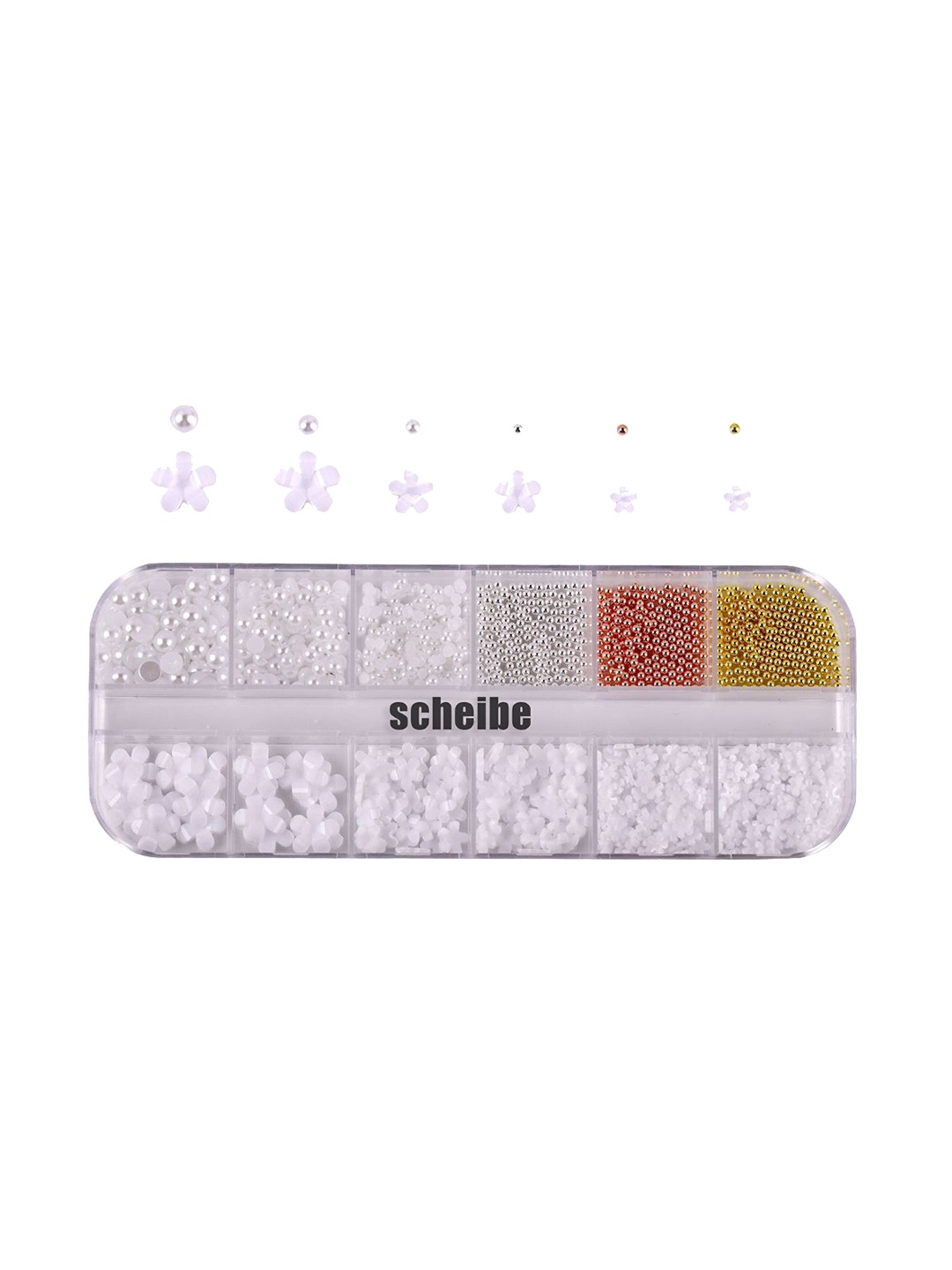 

Scheibe Set Of 12 Flowers With Metal Ball Grid Nail Art Accessories, White