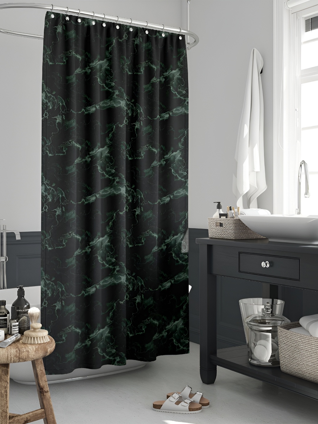 

ArtzFolio Green & Black Aabstract Printed Water Proof Shower Curtain