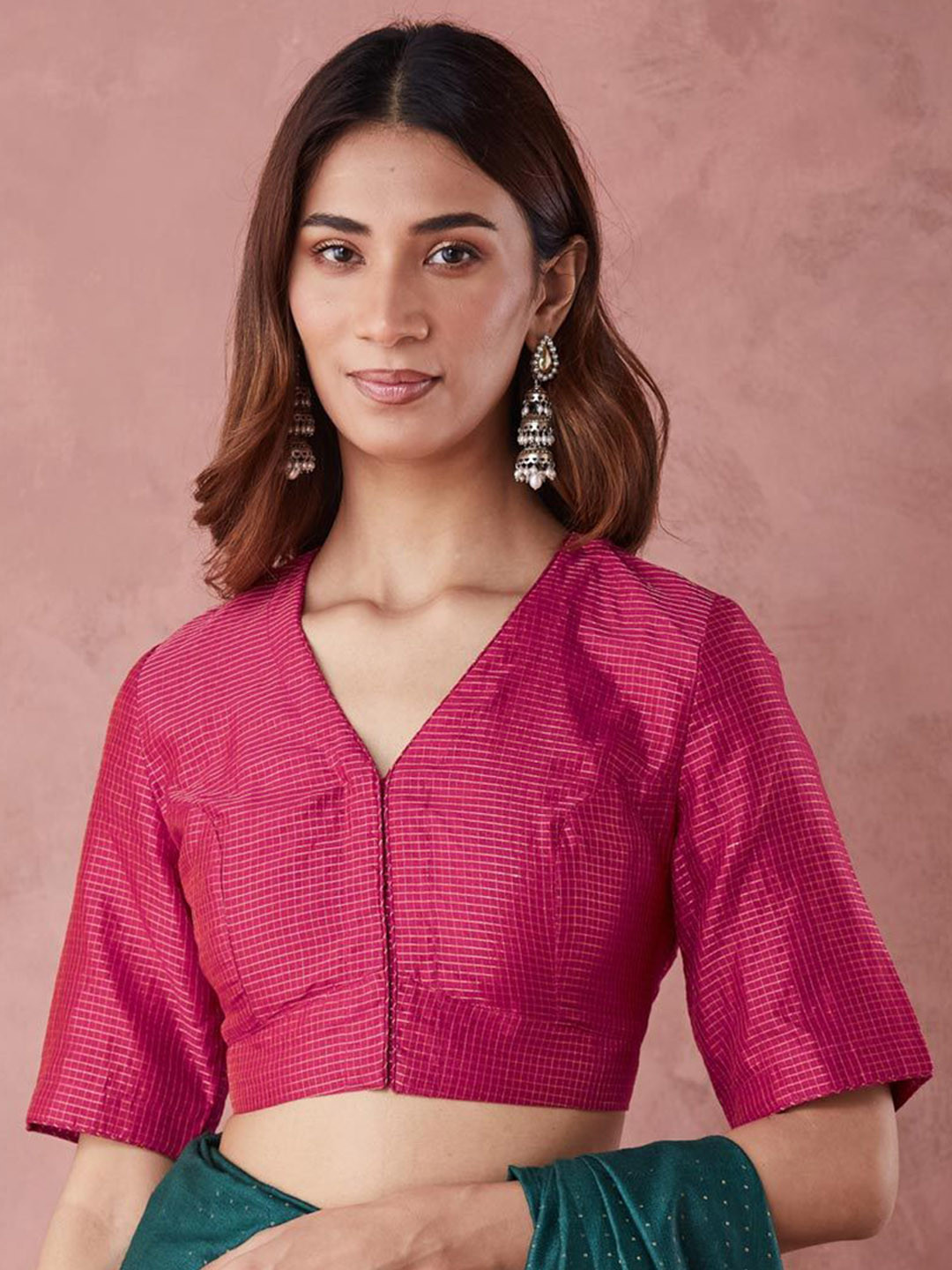 

Fabindia Printed V-Neck Saree Blouse, Fuchsia