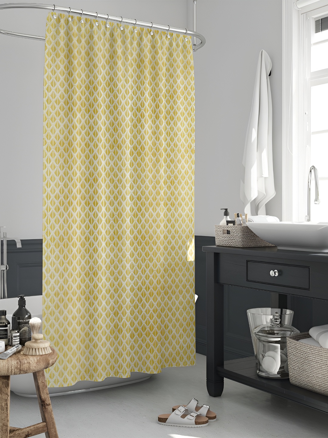 

ArtzFolio Yellow and White Geometric Printed Waterproof Shower Curtain
