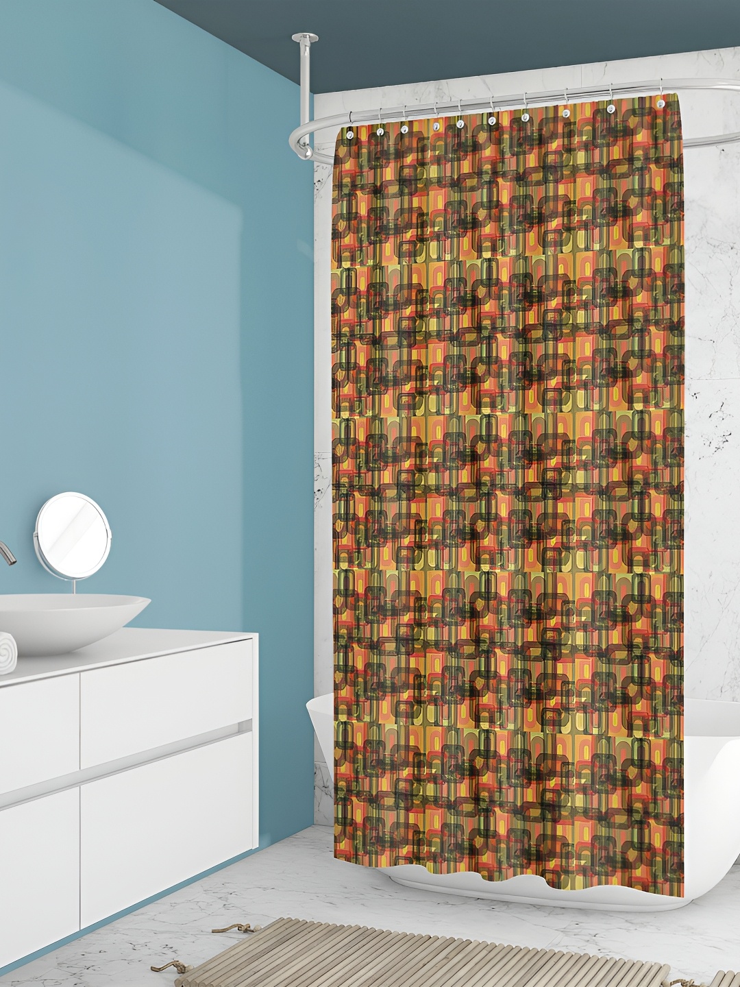 

ArtzFolio Orange Colored & Brown Printed Waterproof Shower Curtain