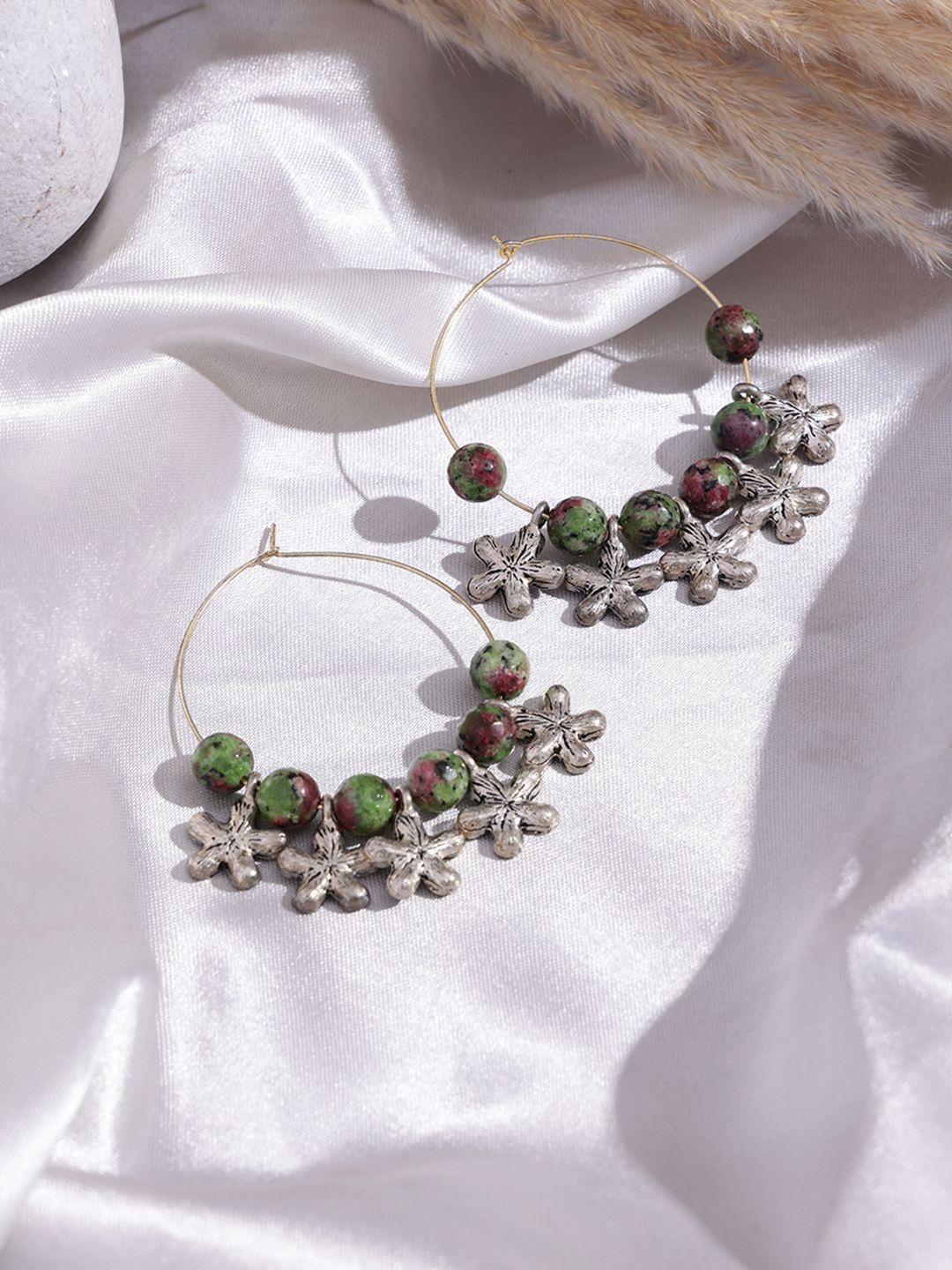 

DressBerry Gold Plated Agate Studded Circular Hoop Earrings