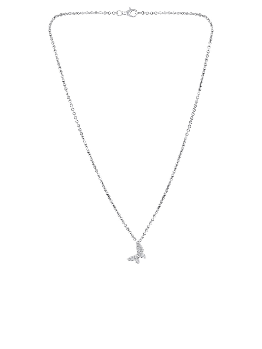 

BDIVA Rhodium-Plated CZ Studded Pendant With Chain, Silver