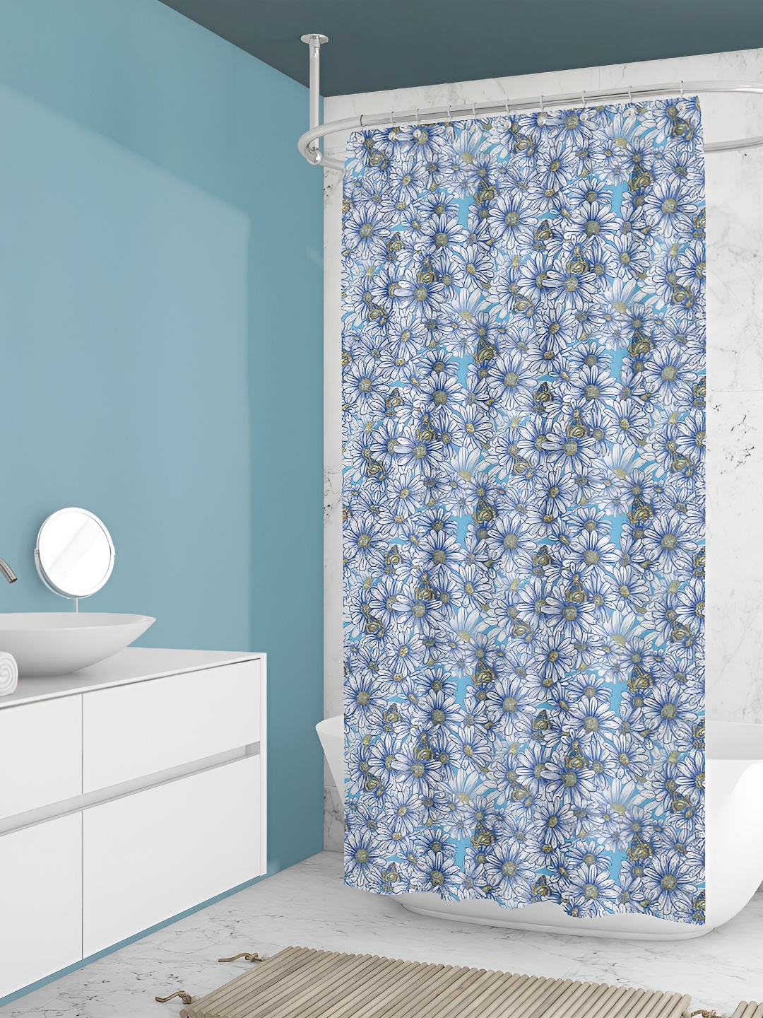 

ArtzFolio White & Blue Printed Water Proof Shower Curtain