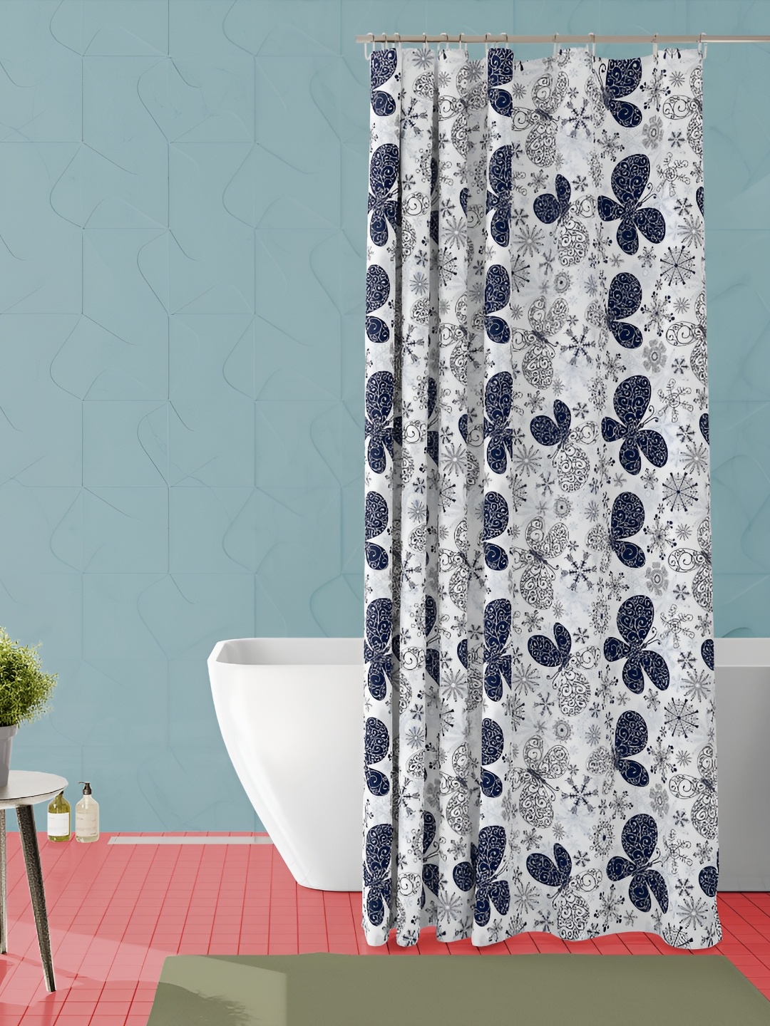 

ArtzFolio White & Blue Printed Water Proof Shower Curtain