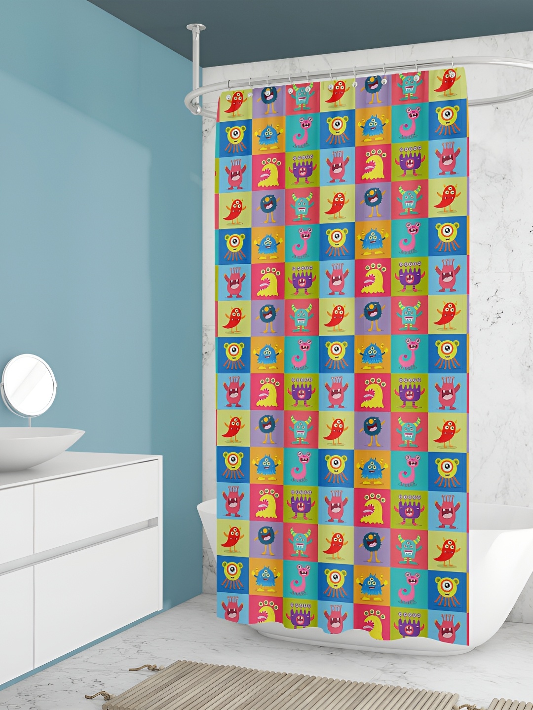 

ArtzFolio Blue & Yellow Printed Waterproof Shower Curtain