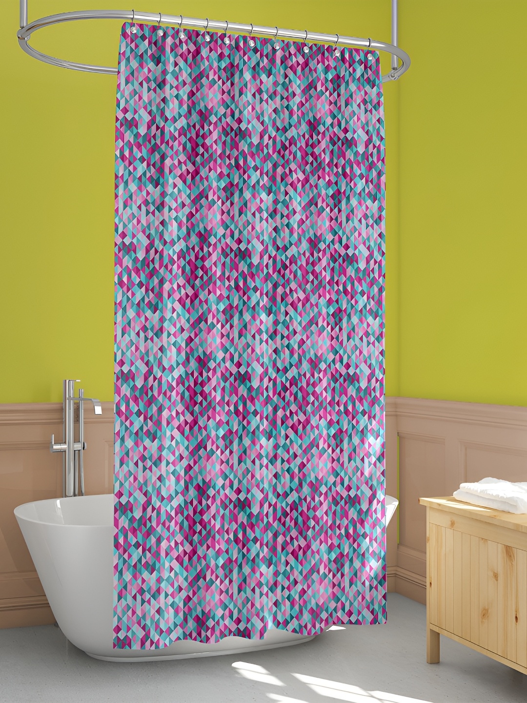 

ArtzFolio Pink & Blue Geometric Printed Waterproof Shower Curtain