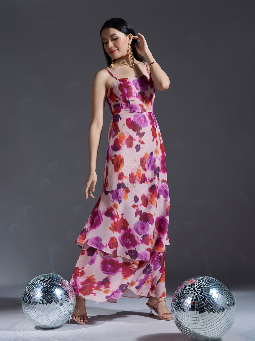 

20Dresses Floral Printed Shoulder Straps Sheath Maxi Dress, Cream