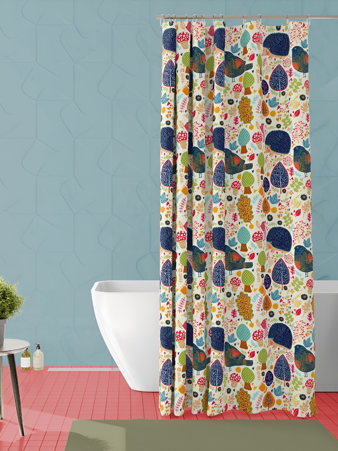 

ArtzFolio White & Navy Blue Printed Waterproof Shower Curtains
