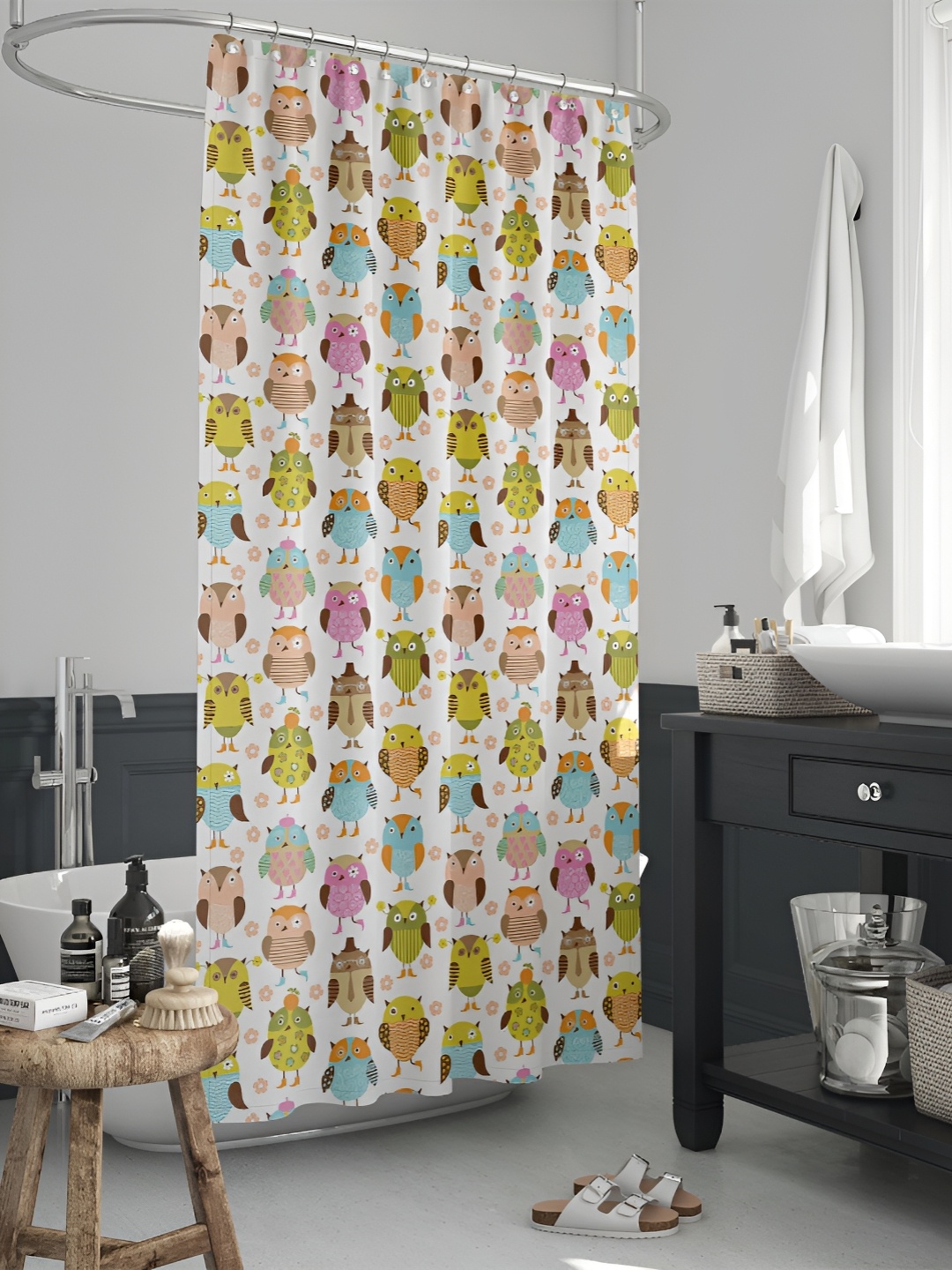 

ArtzFolio White & Yellow Printed Waterproof Shower Curtain