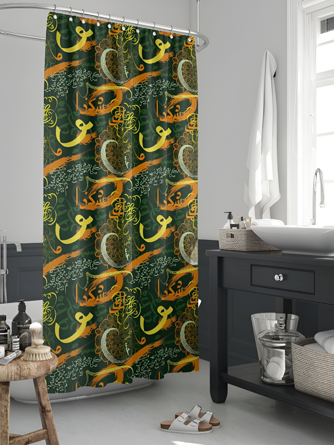 

ArtzFolio Green & Yellow Printed Waterproof Shower Curtain