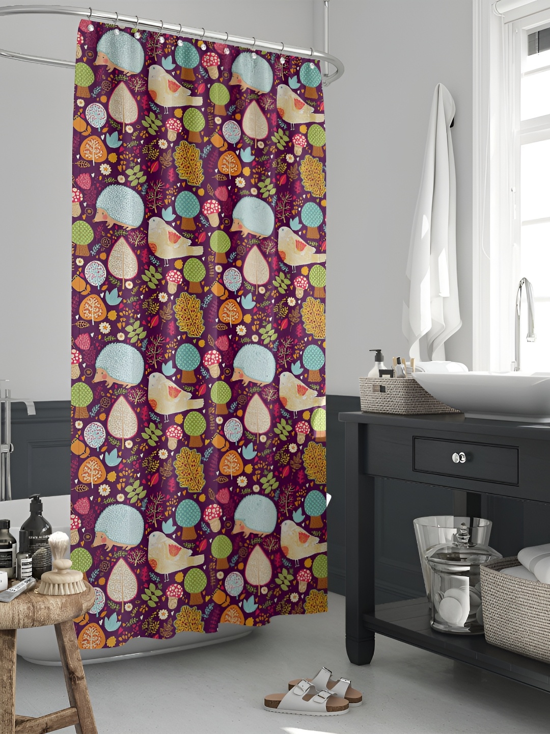 

ArtzFolio Purple & Brown Printed Waterproof Shower Curtain