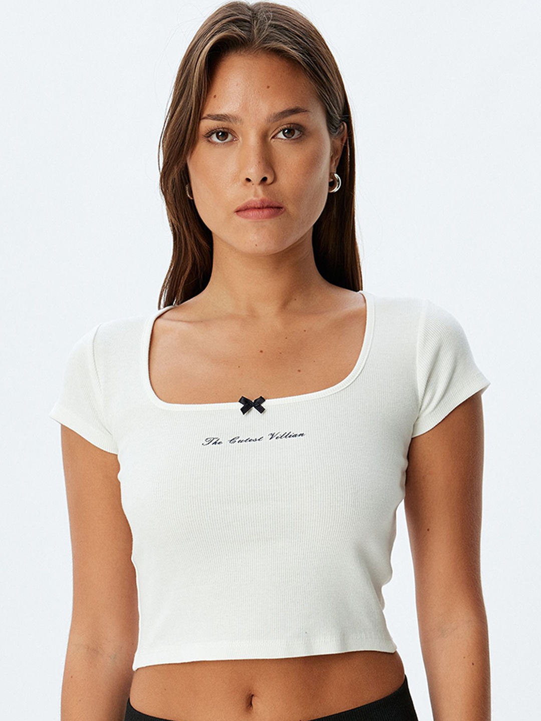 

Koton Women Cotton Square Neck Short Sleeves Tops, White
