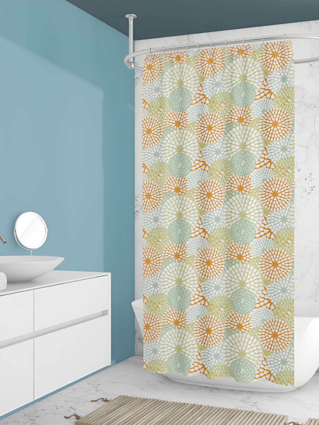 

ArtzFolio Green & White Printed Water Proof Shower Curtain