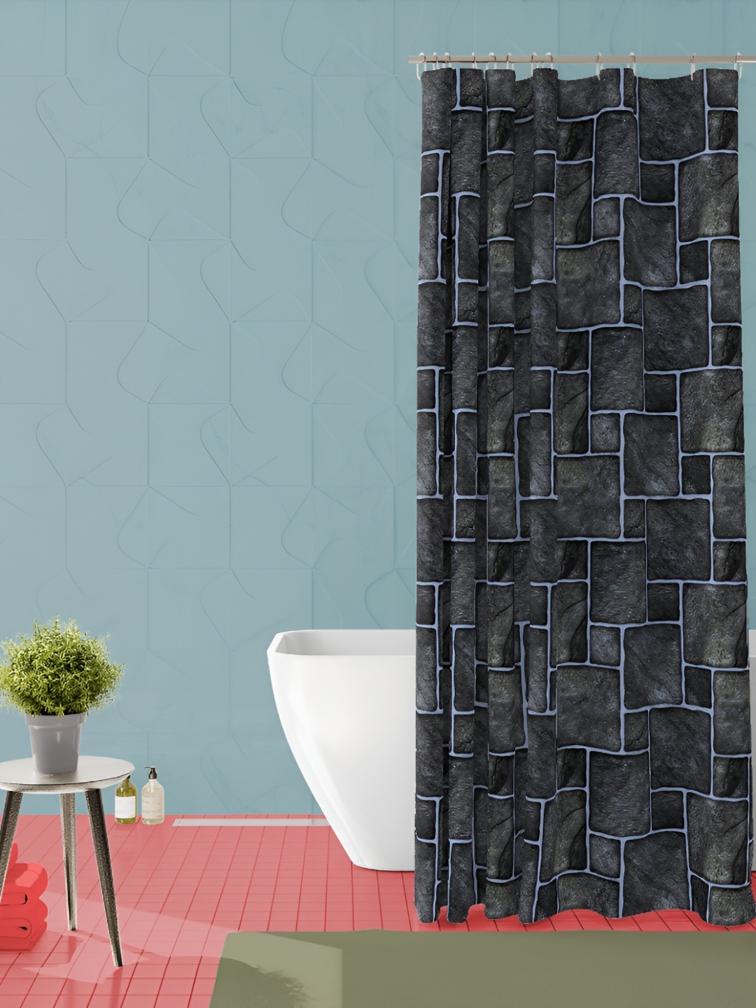 

ArtzFolio Black & Blue Printed Waterproof Shower Curtain