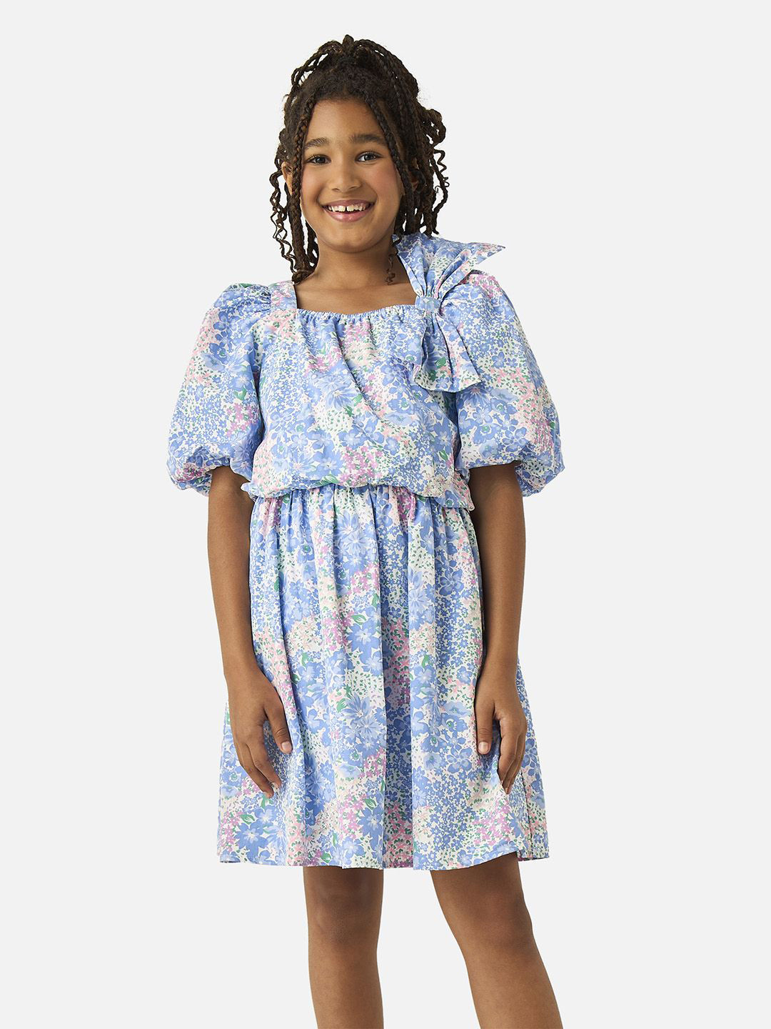 

Juniors by Babyshop Girls Floral Printed Fit & Flare Dress, Blue