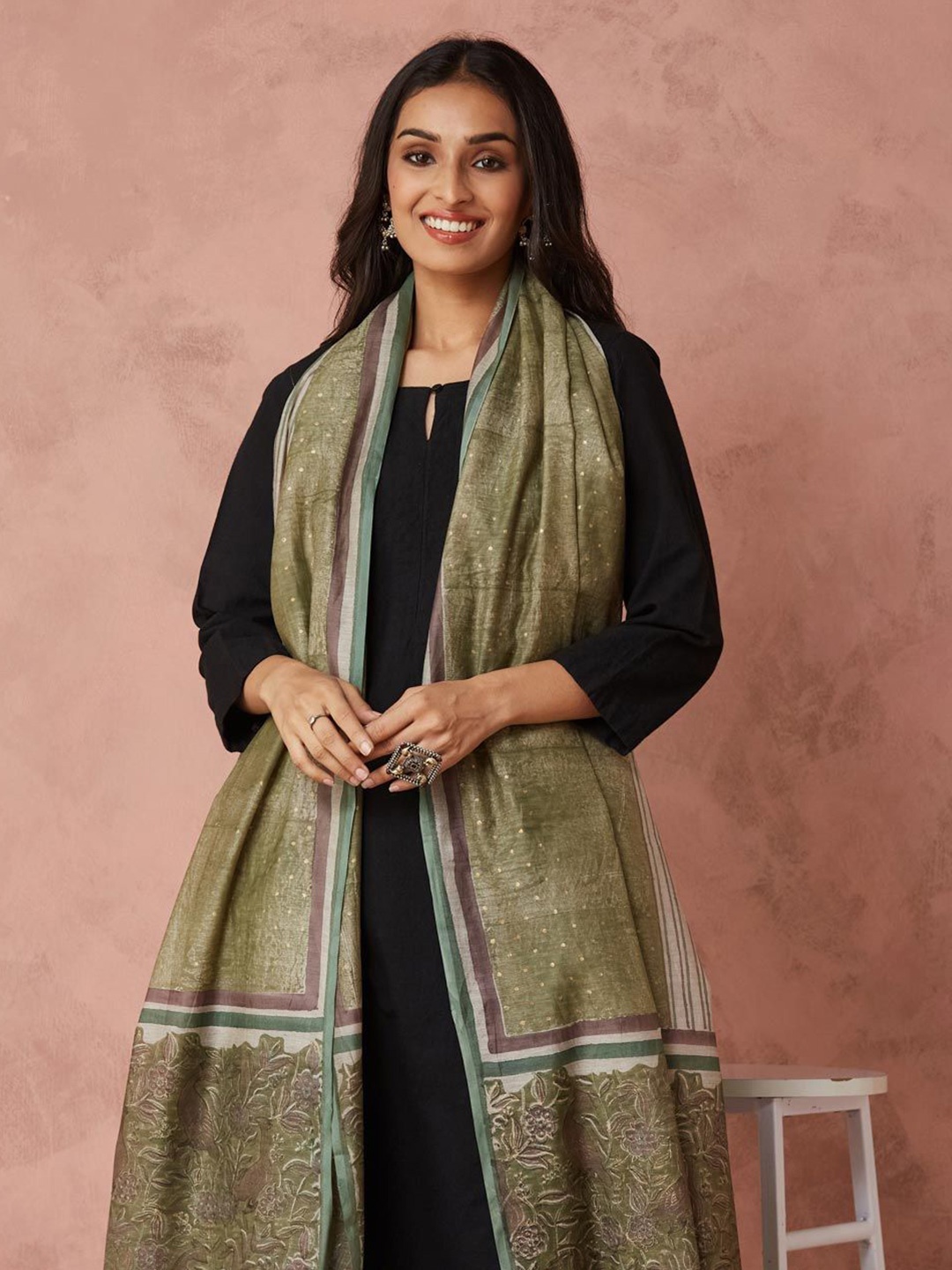 

Fabindia Geometric Printed Dupatta, Green