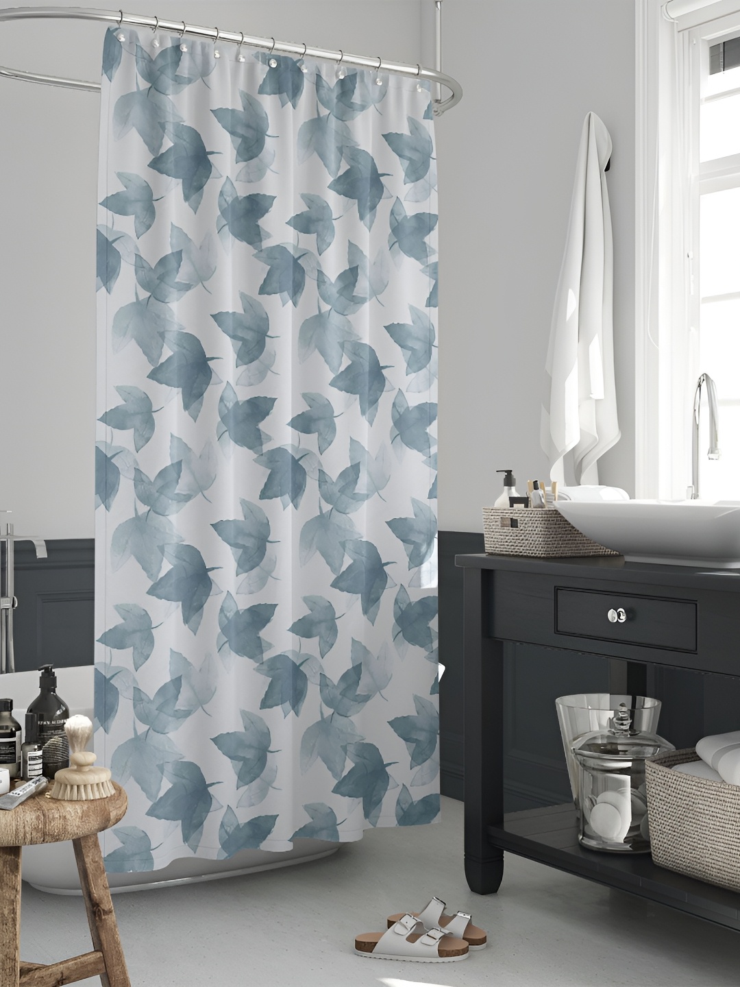 

ArtzFolio White & Grey Printed Waterproof Shower Curtains