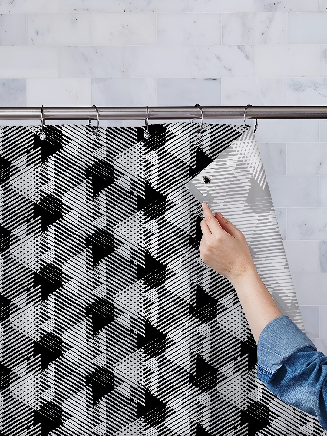 

ArtzFolio Grey & Black Geometric Printed Waterproof Shower Curtain