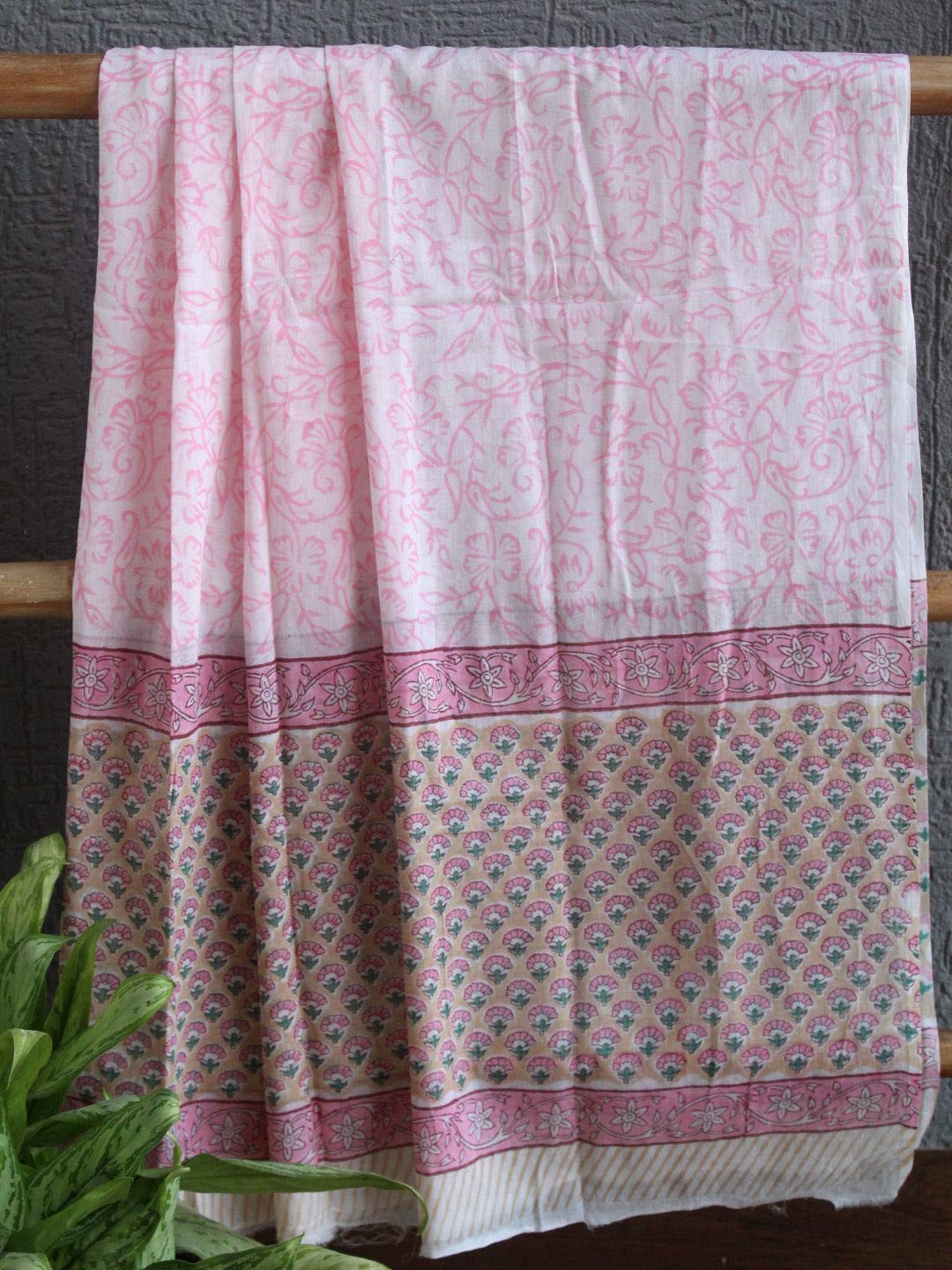

Weaves of Tradition Floral Printed Pure Cotton Unstitched Dress Material, Beige