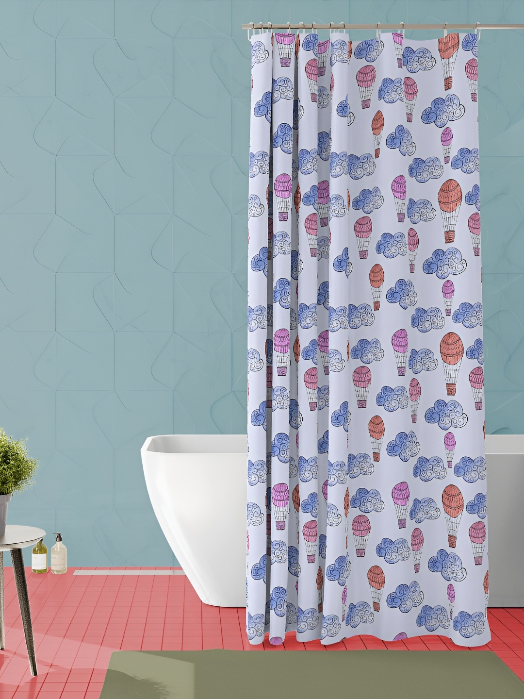 

ArtzFolio White & Blue Printed Waterproof Shower Curtain