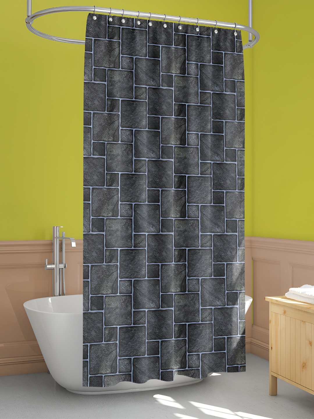 

ArtzFolio Black & Grey Printed Waterproof Shower Curtains
