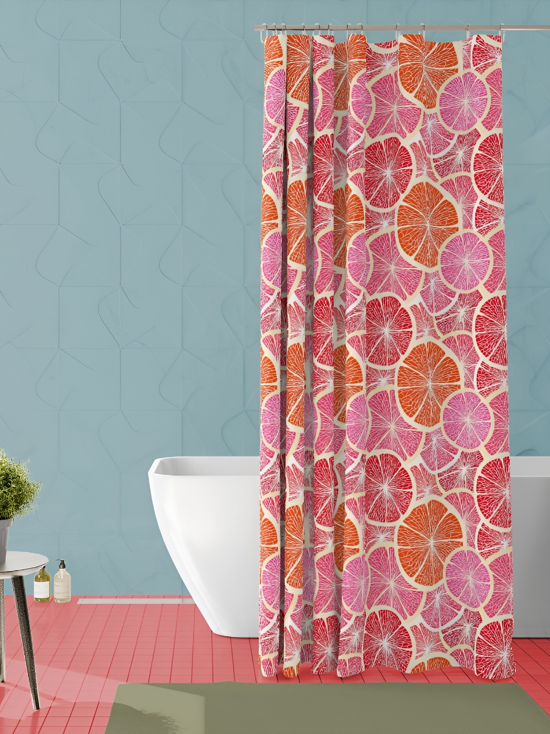 

ArtzFolio Orange Coloured & Pink Geometric Printed Waterproof Shower Curtains