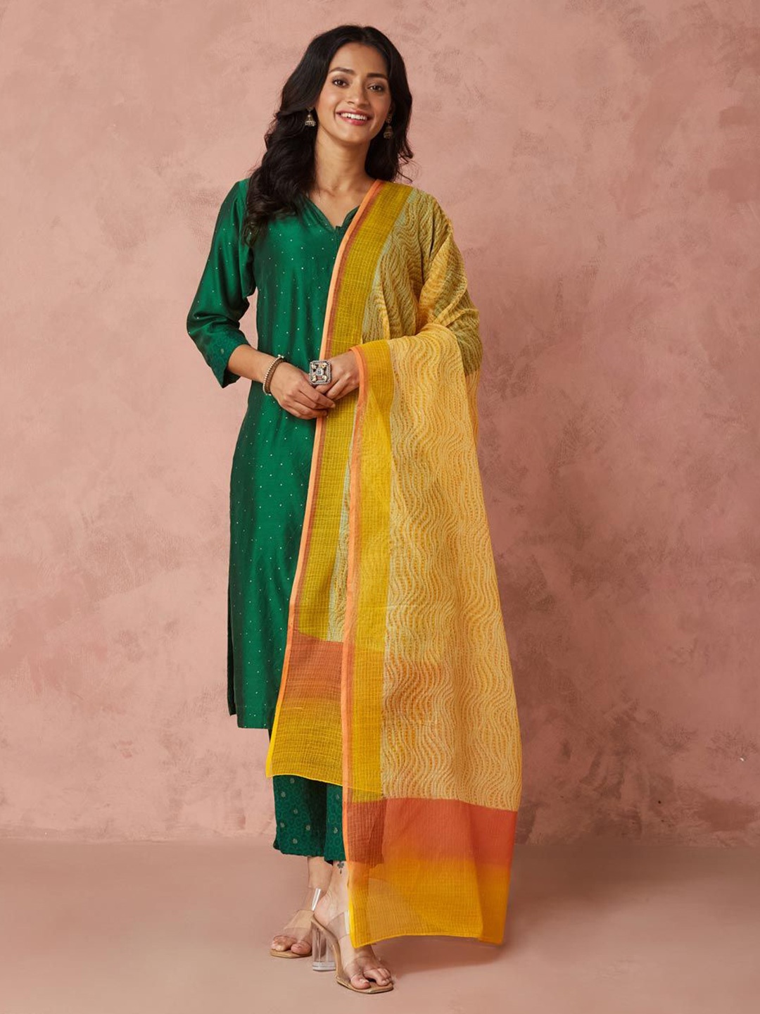 

Fabindia Leheriya Woven Design Dupatta, Mustard