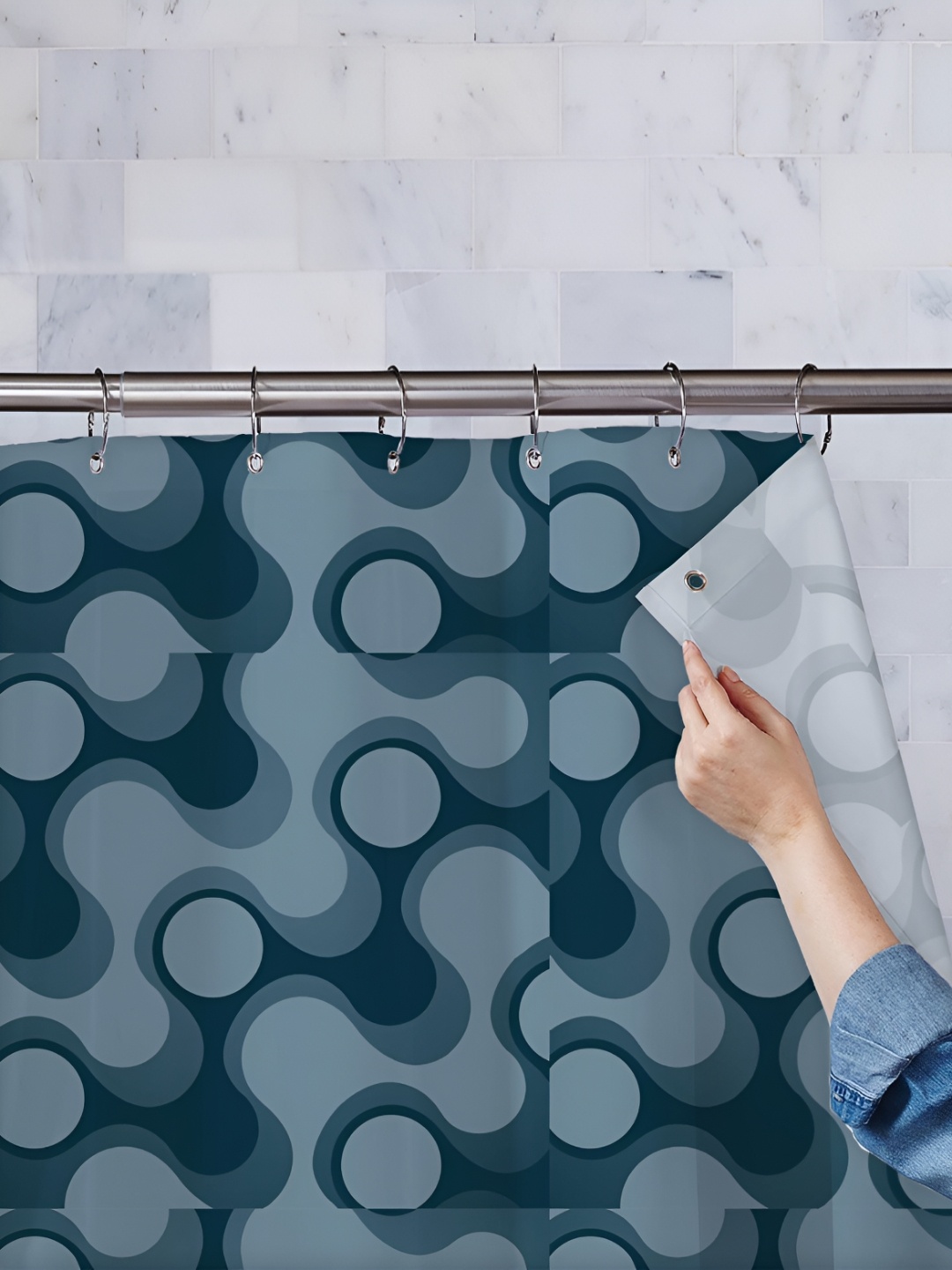 

ArtzFolio Grey & Blue Geometric Printed Waterproof Shower Curtain