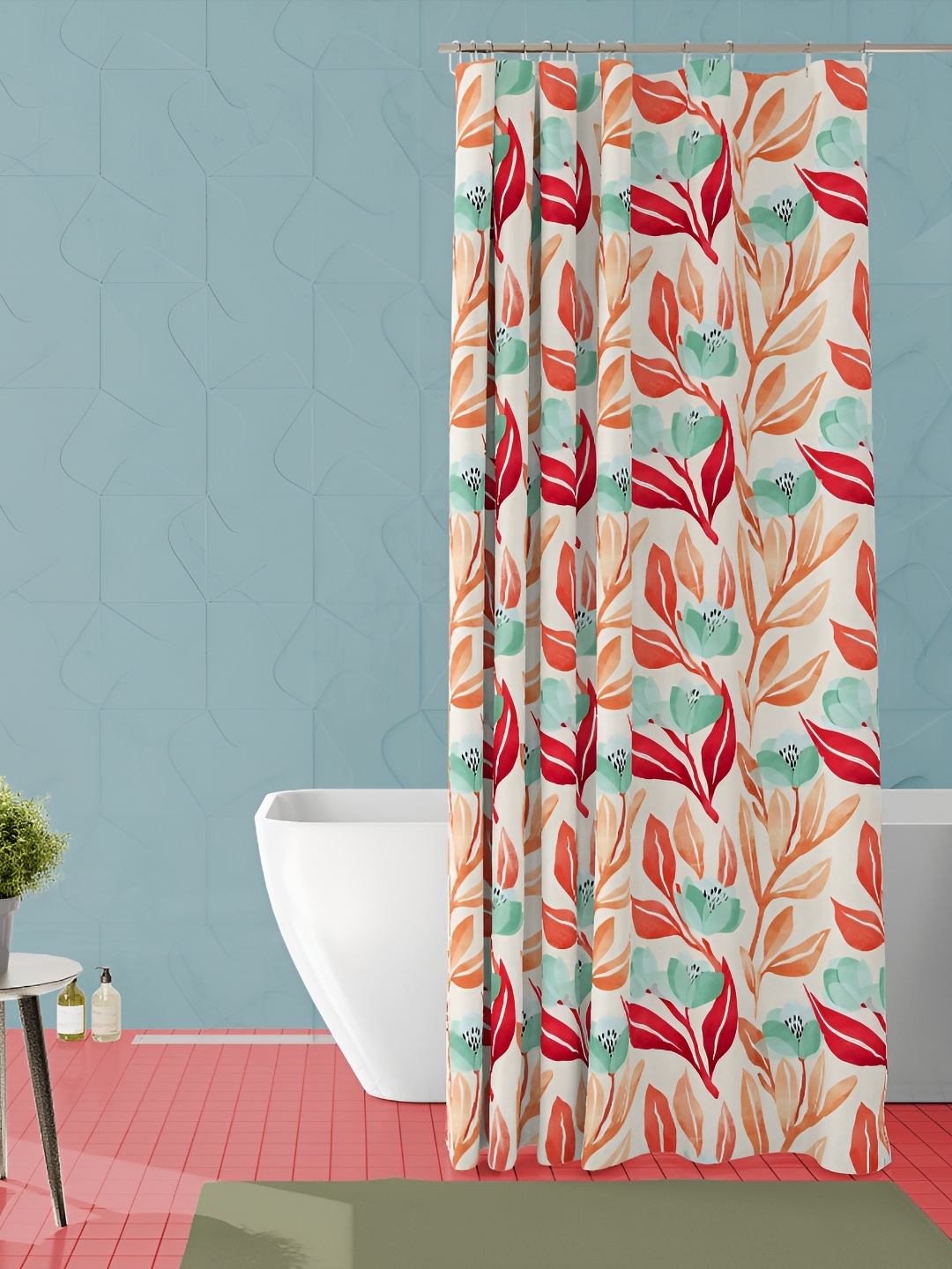 

ArtzFolio Off White & Red Floral Printed Waterproof Shower Curtain