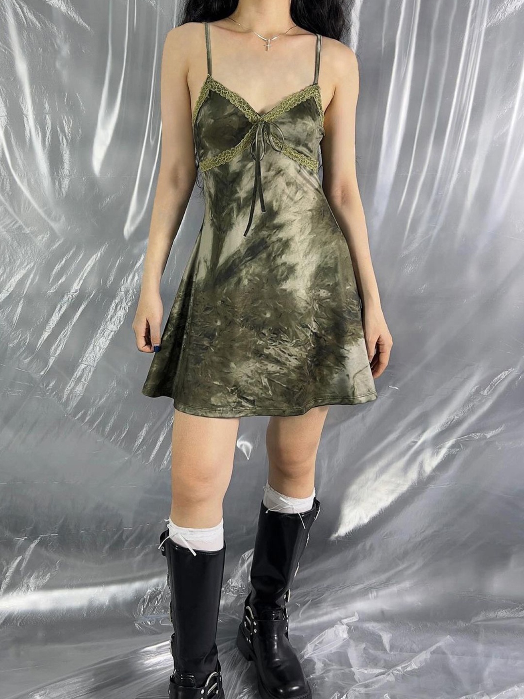 

KPOP Printed A-Line Dress, Green