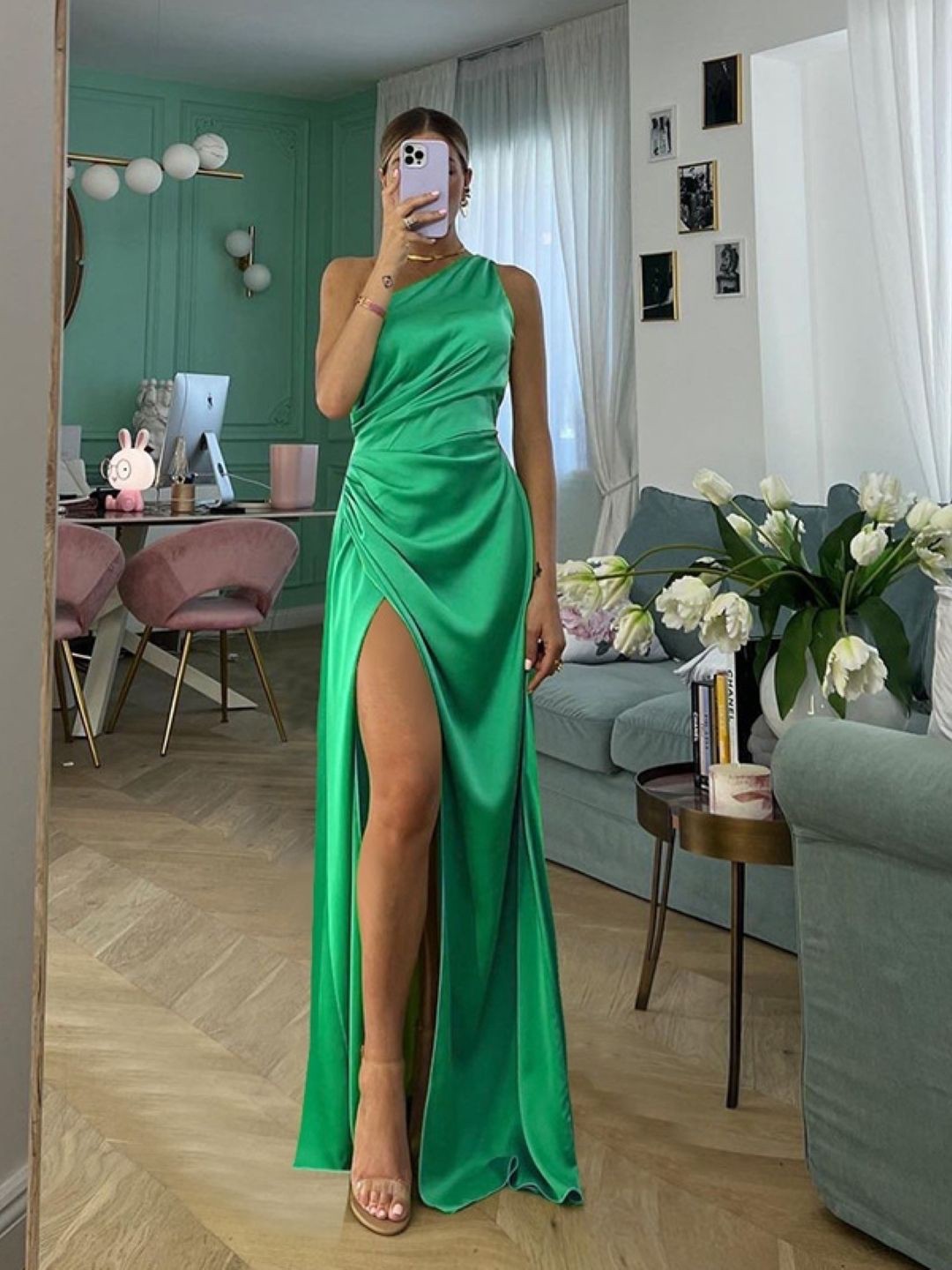 

KPOP Women Gathered Sheath Maxi Dress, Green