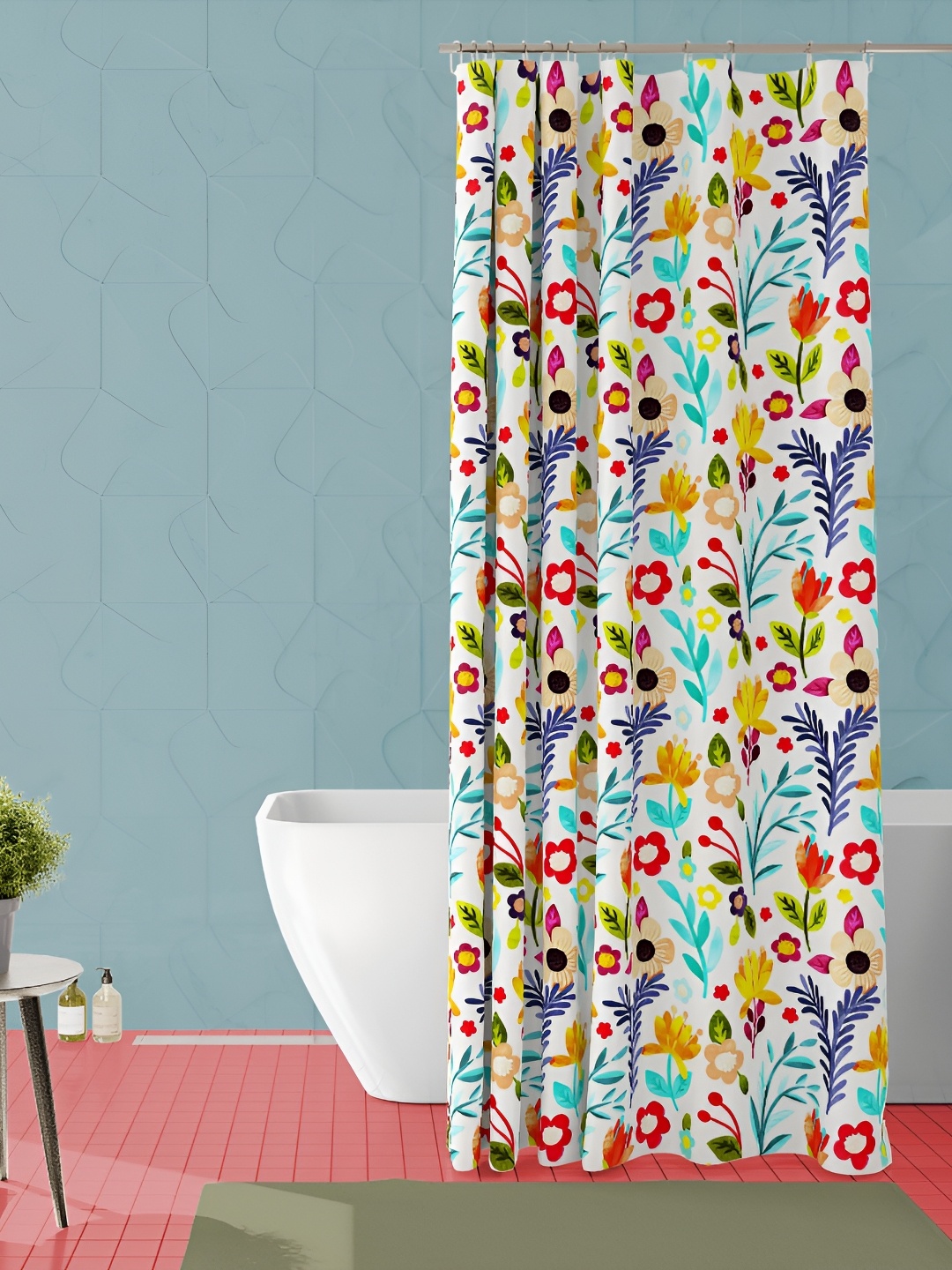 

ArtzFolio White & Blue Floral Printed Waterproof Shower Curtain