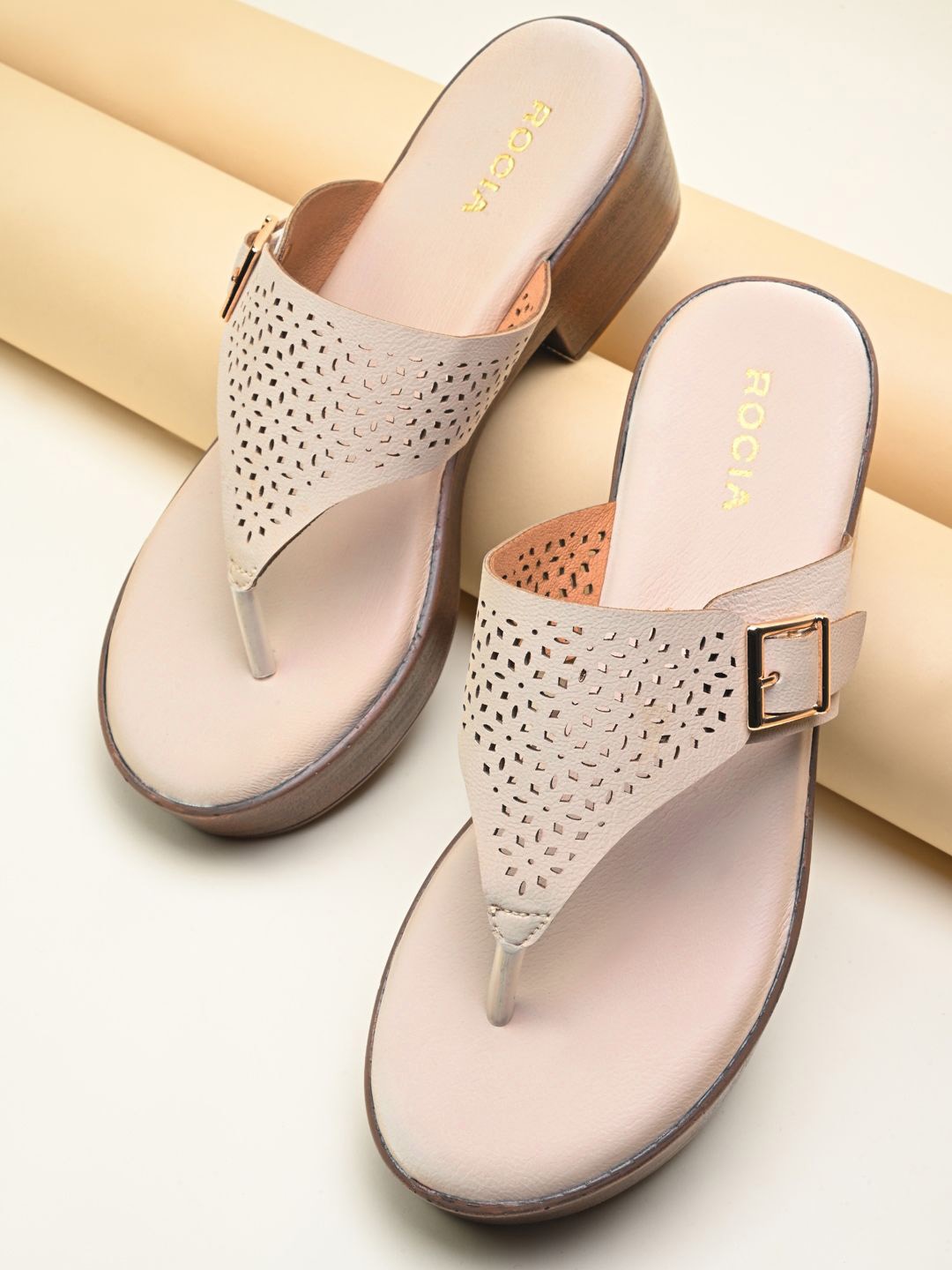

Rocia Women Block Laser Cut Sandals, Cream
