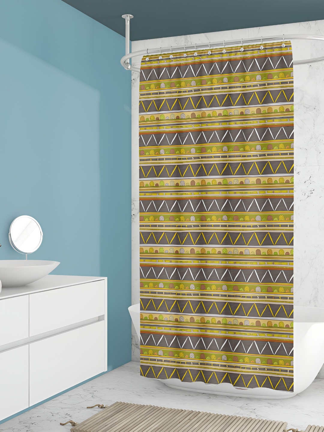 

ArtzFolio Yellow & Grey Geometric Printed Water Proof Shower Curtain