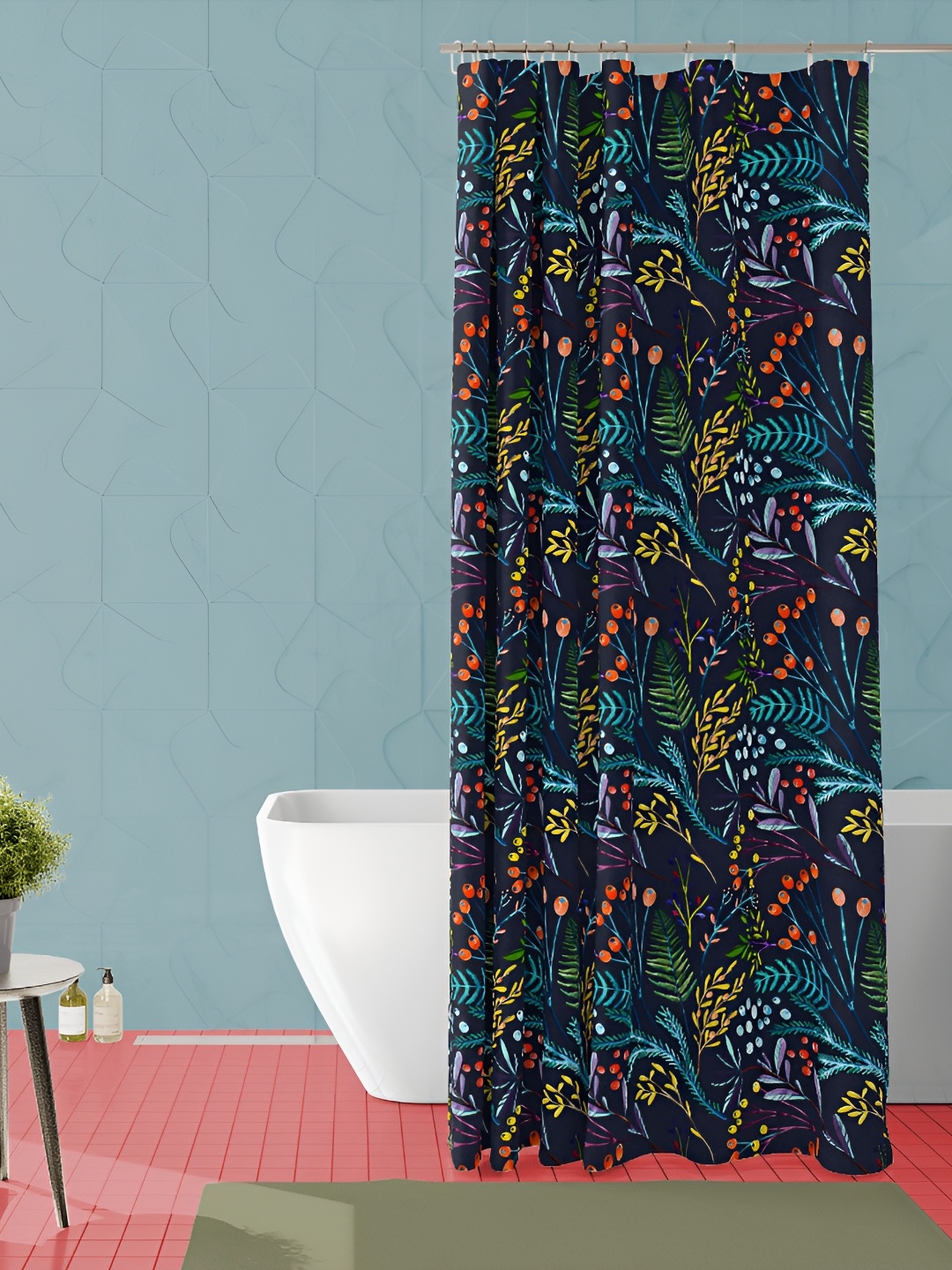 

ArtzFolio Navy Blue & Yellow Floral Printed Waterproof Shower Curtain