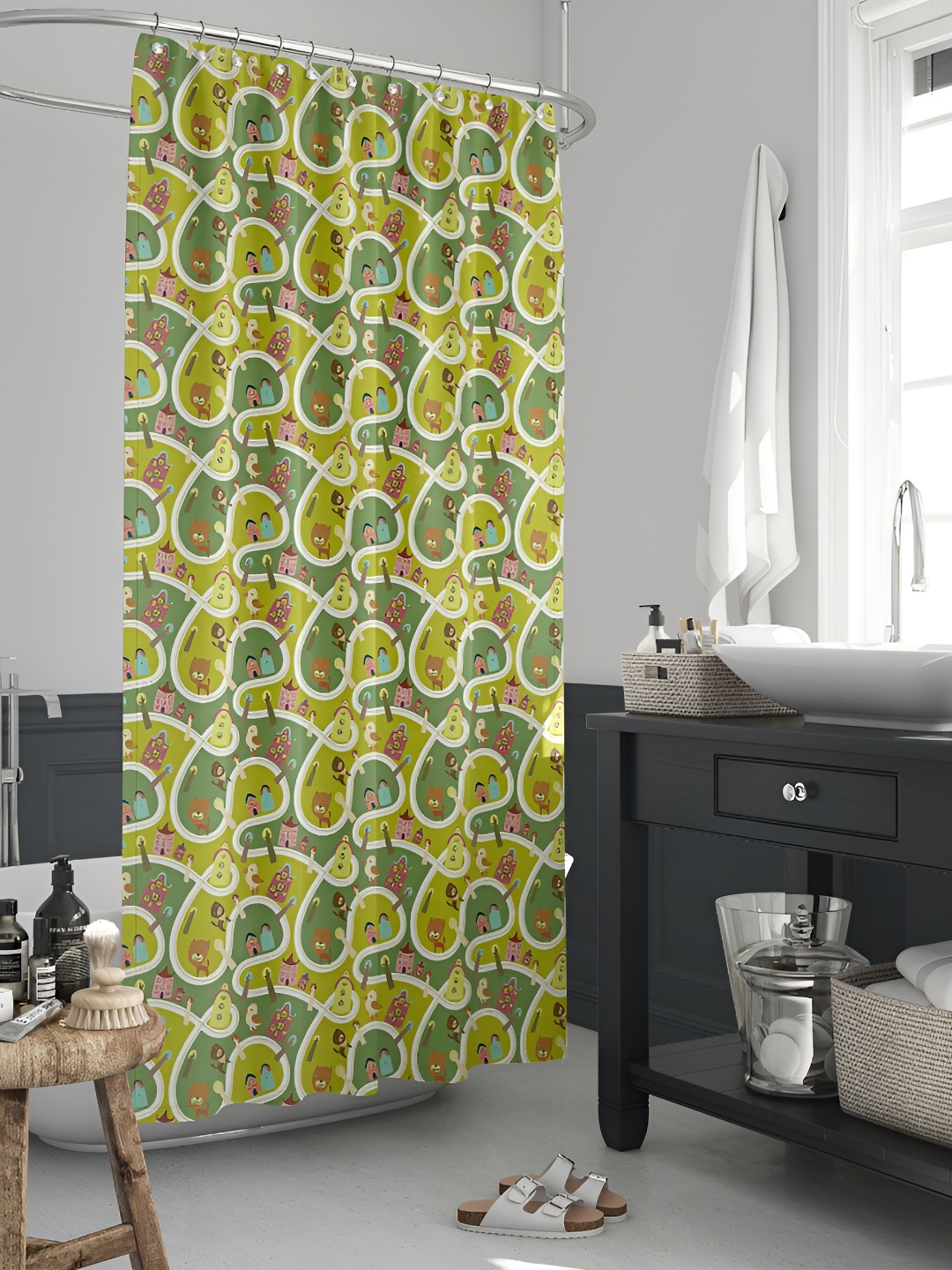 

ArtzFolio Brown & Olive-Green Printed Waterproof Shower Curtain